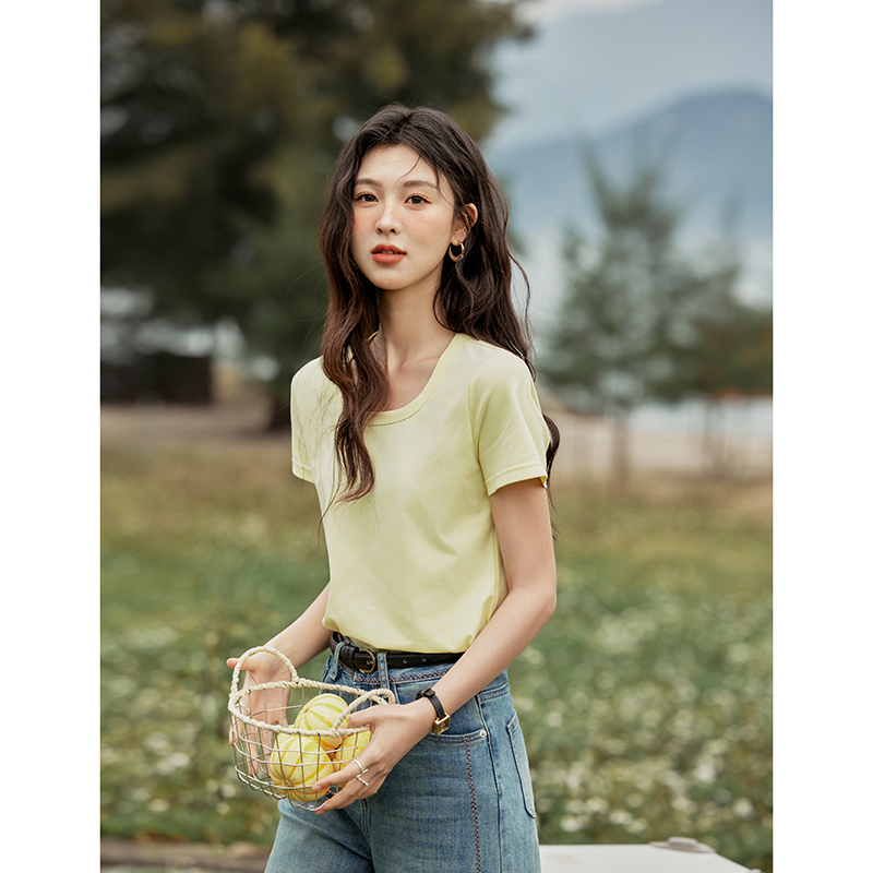 【马琦尧专属】谜秀9色可选大U领凉感T恤正肩设计感上衣MXE15T0483