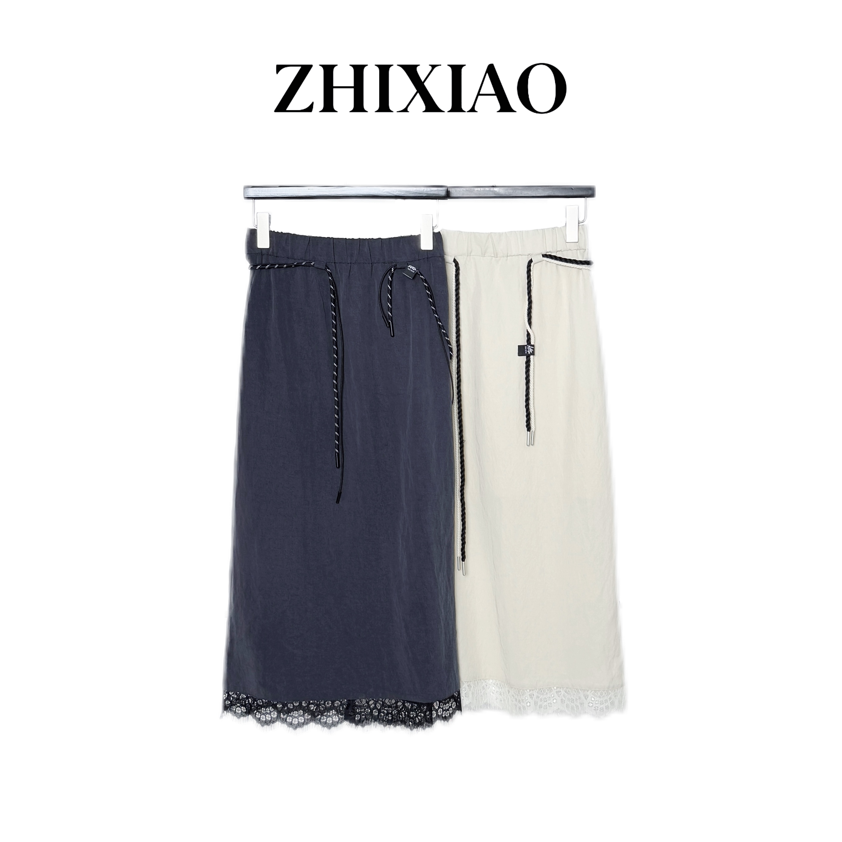 【ZHIXIAO】春季新款：松紧腰下摆蕾丝半裙3443