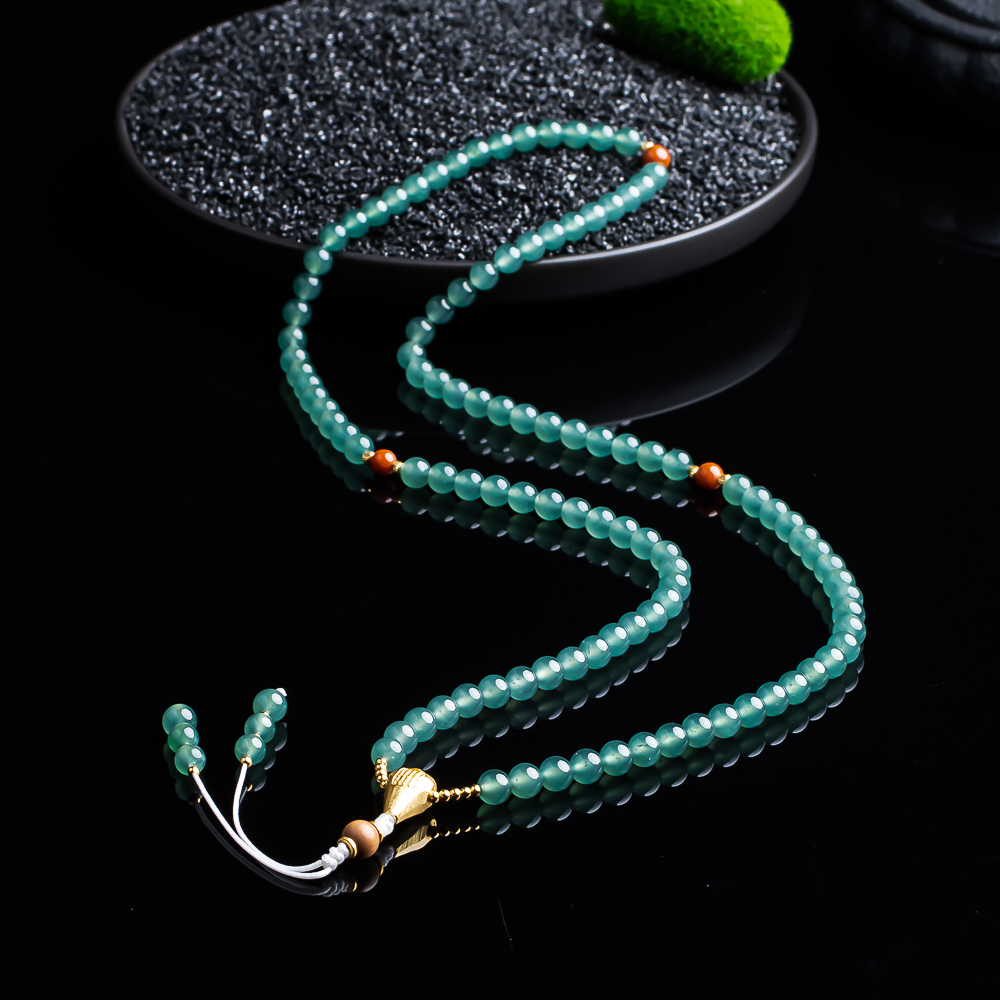 高冰天然翡翠108项链/手链两用卡5+危翠南红山檀（多样性发其一）