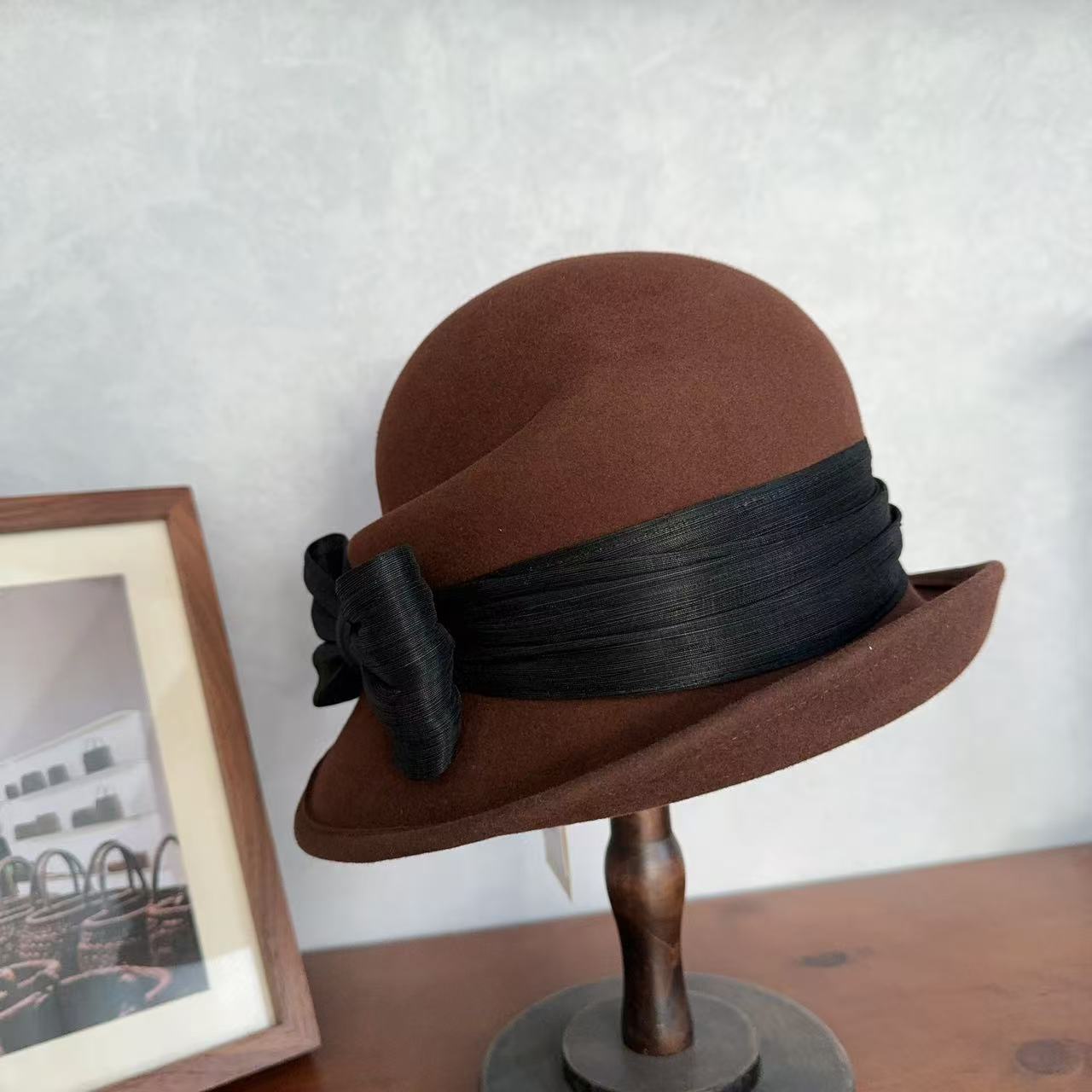 QIU LI · 秋冬新款羊毛真丝麻蝴蝶结织带盆帽1d2510