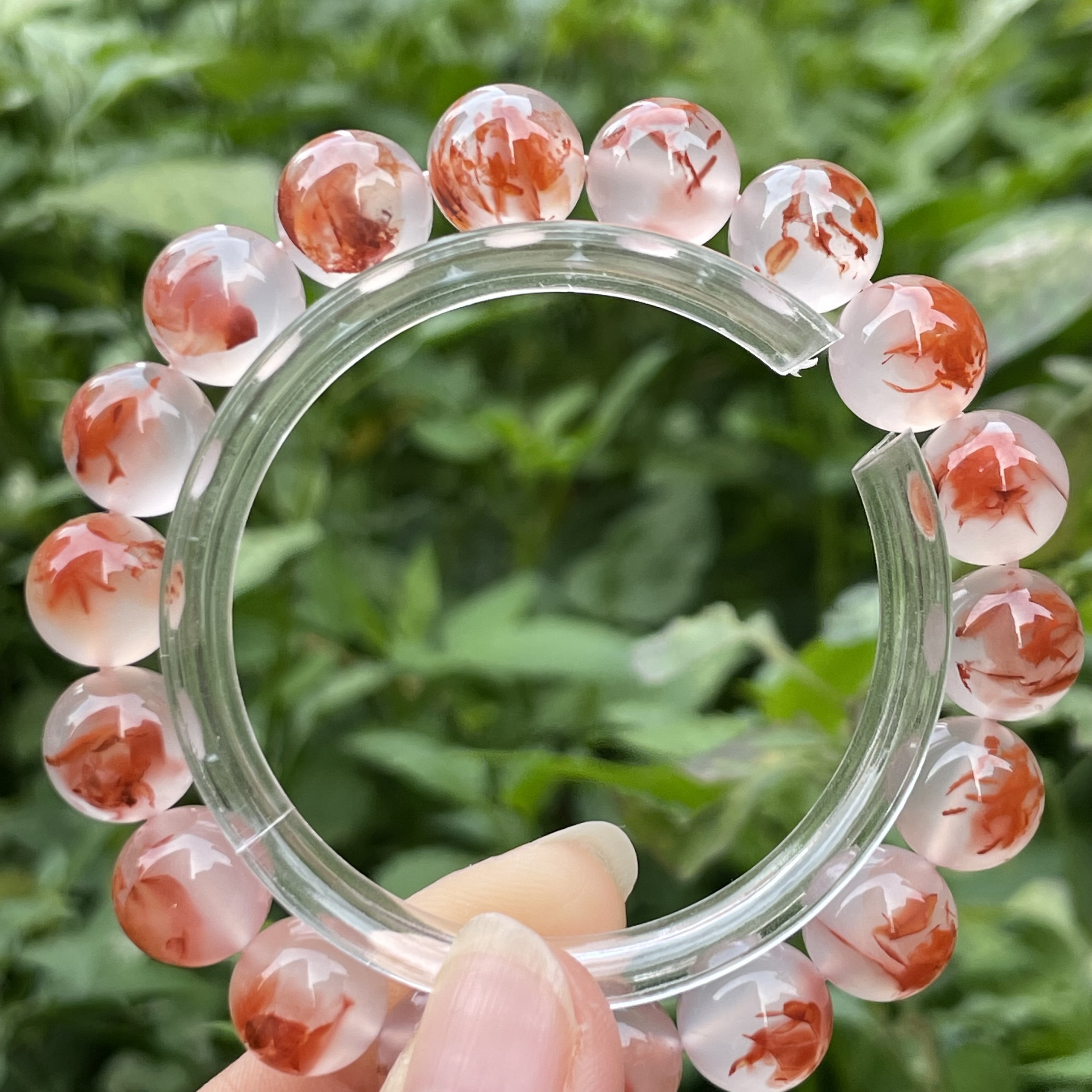 典藏级 南红九口料高冰飘花圆珠单圈手串 纹路漂亮 意境好 