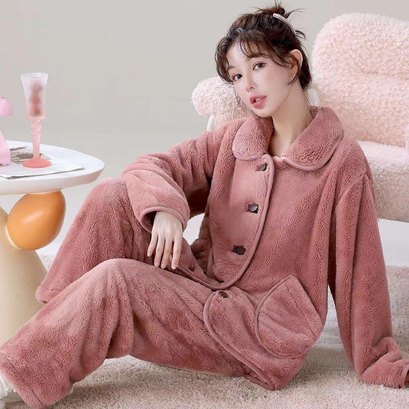 2025爆款双层睡衣冬天时尚舒适可外穿家居服男女同款