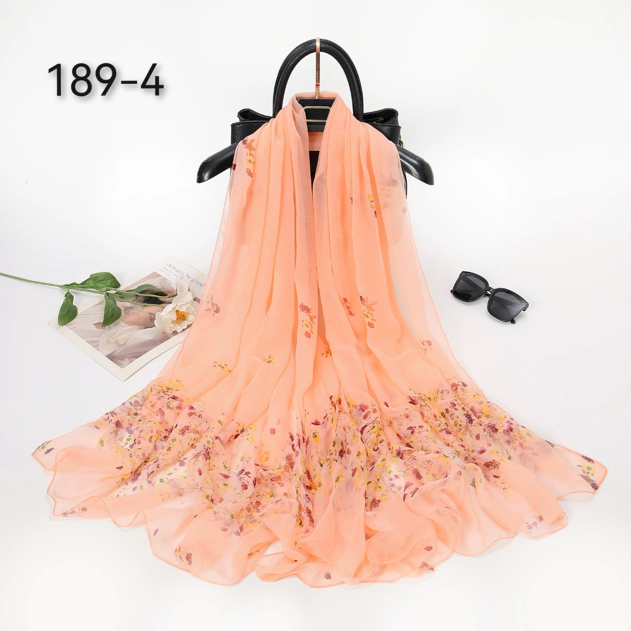 云纹纱加大版旅游拍照女士百搭洋气高档丝巾粉色小花