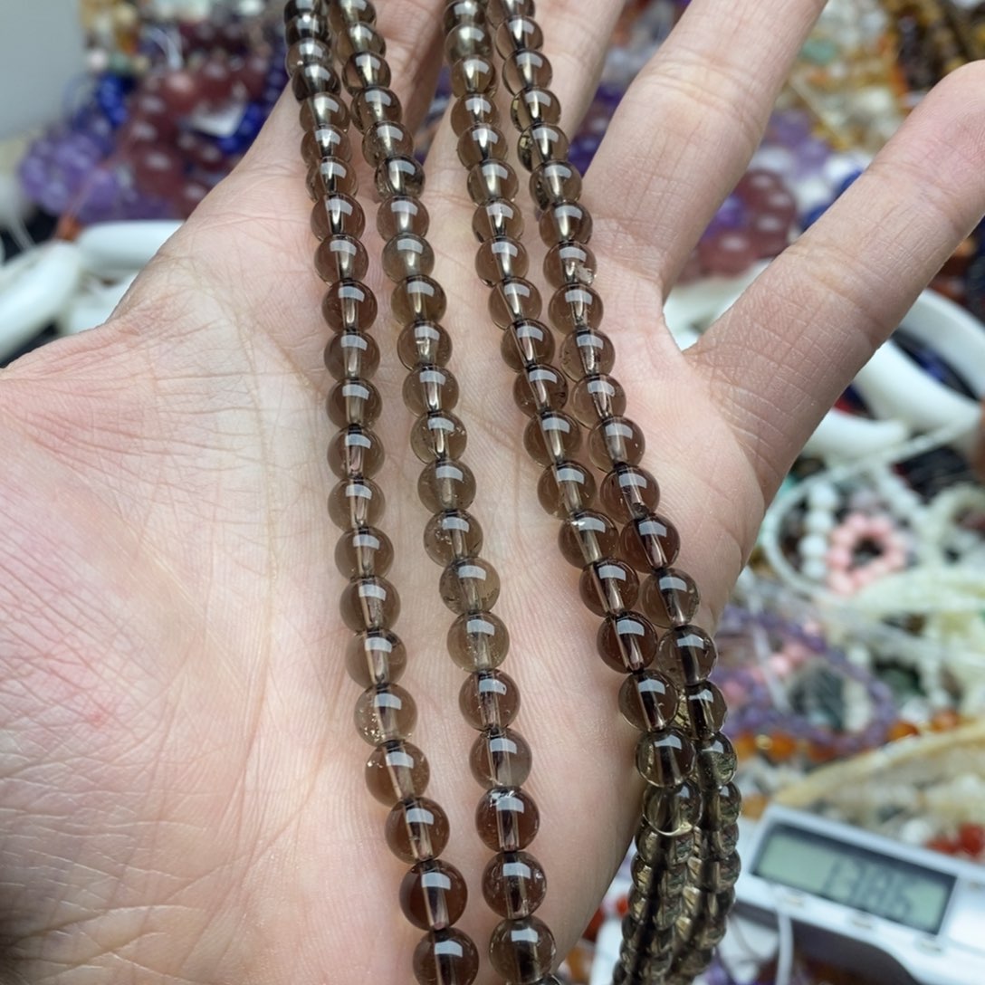 本***晶玛瑙/玉髓未镶嵌珠宝半成品一条天然6mm茶晶圆珠