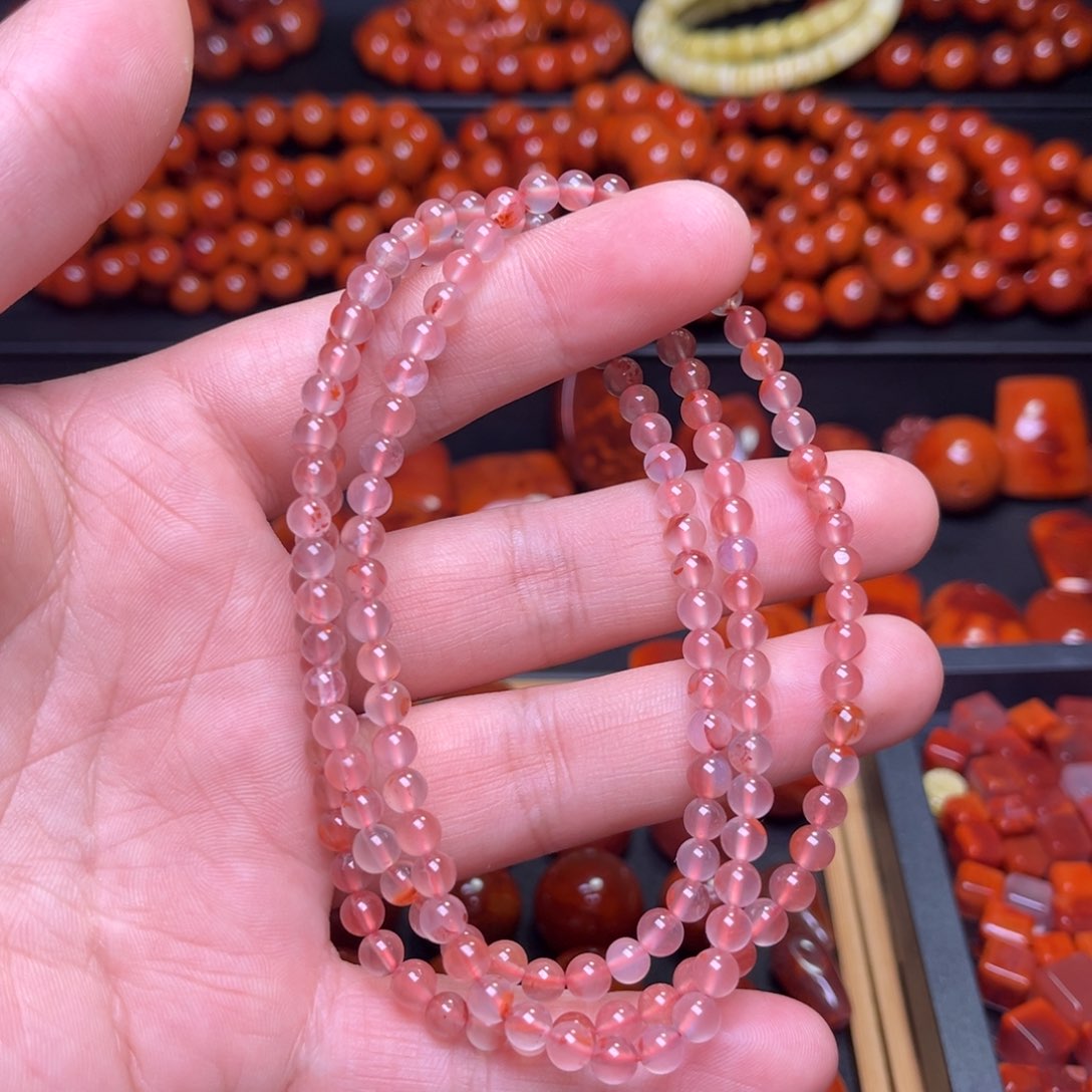 南红玛瑙手串未镶嵌冰飘多圈4mm+