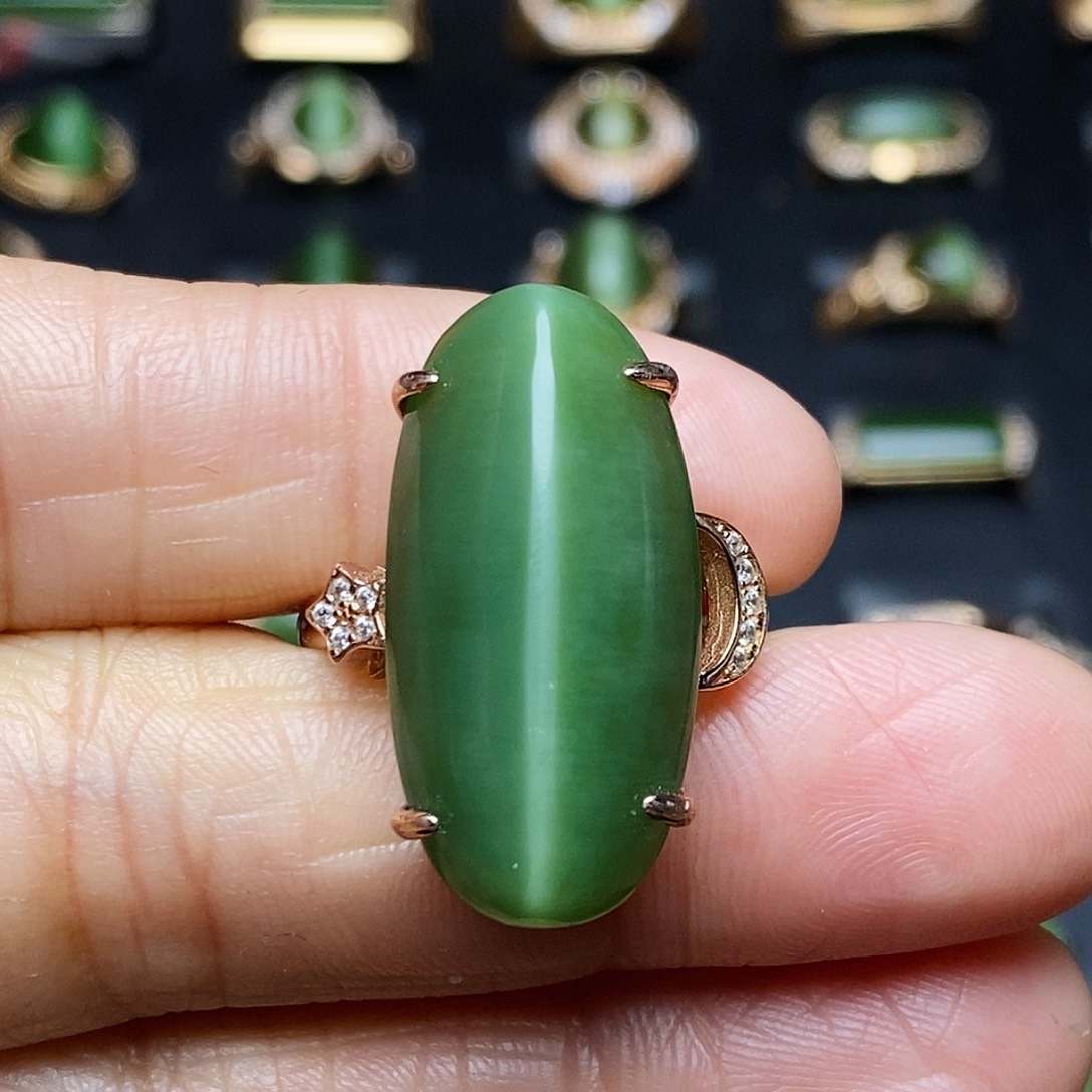 和田玉（碧玉）戒指银S925镶嵌