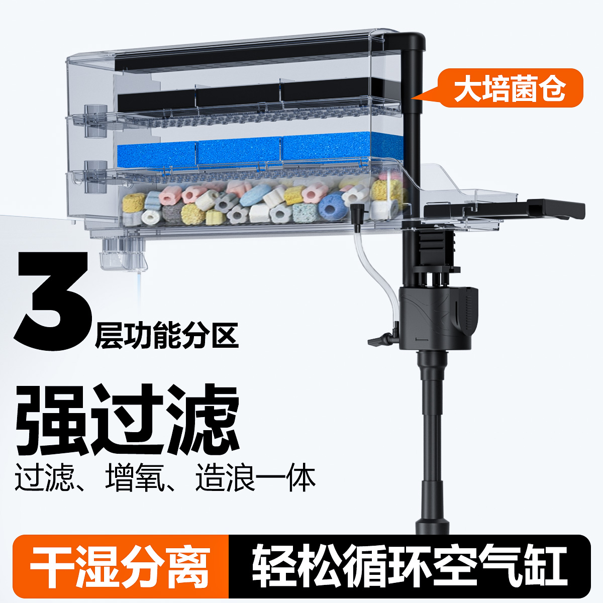 鱼缸顶置过滤器上置长方形滴流盒四合一挂壁循环净水增氧过滤槽