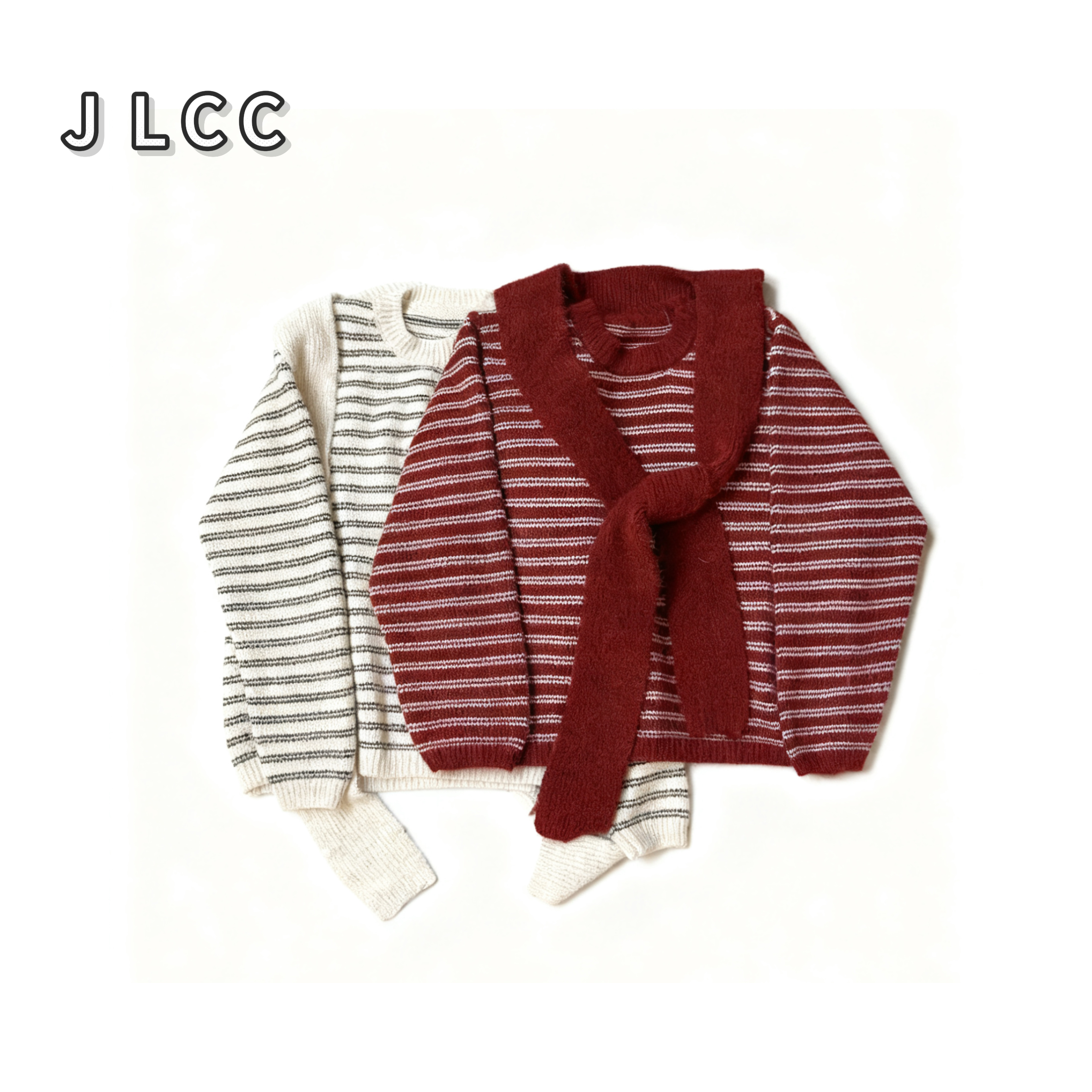 【JLCC】（披肩条纹）韩系复古条纹披肩百搭宽松两件套洋气冬季毛衣