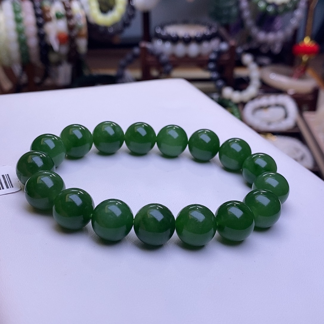 颈饰未镶嵌和田玉毕业级碧玉俄料七号矿辣绿高冰老矿料手串12
