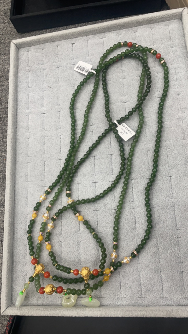 天然和田碧玉珠串拍一发一21731