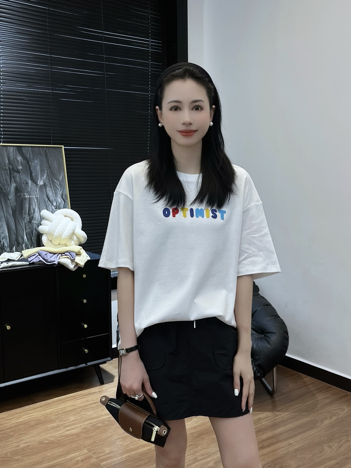 【Si&华严选】彩色英文刺绣卡通动漫可爱印花中长款圆领上衣26702