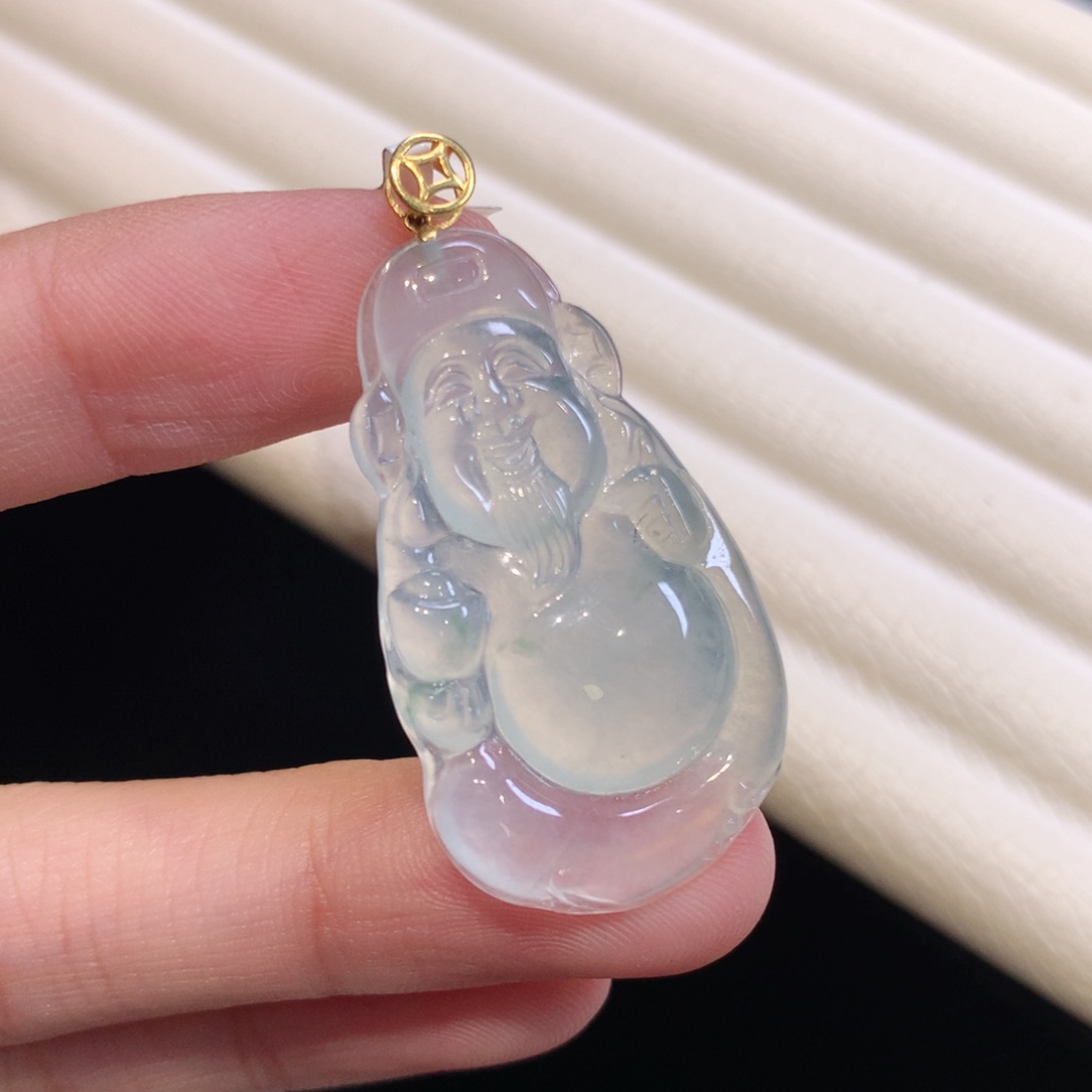 翡翠颈饰18K金镶嵌财神