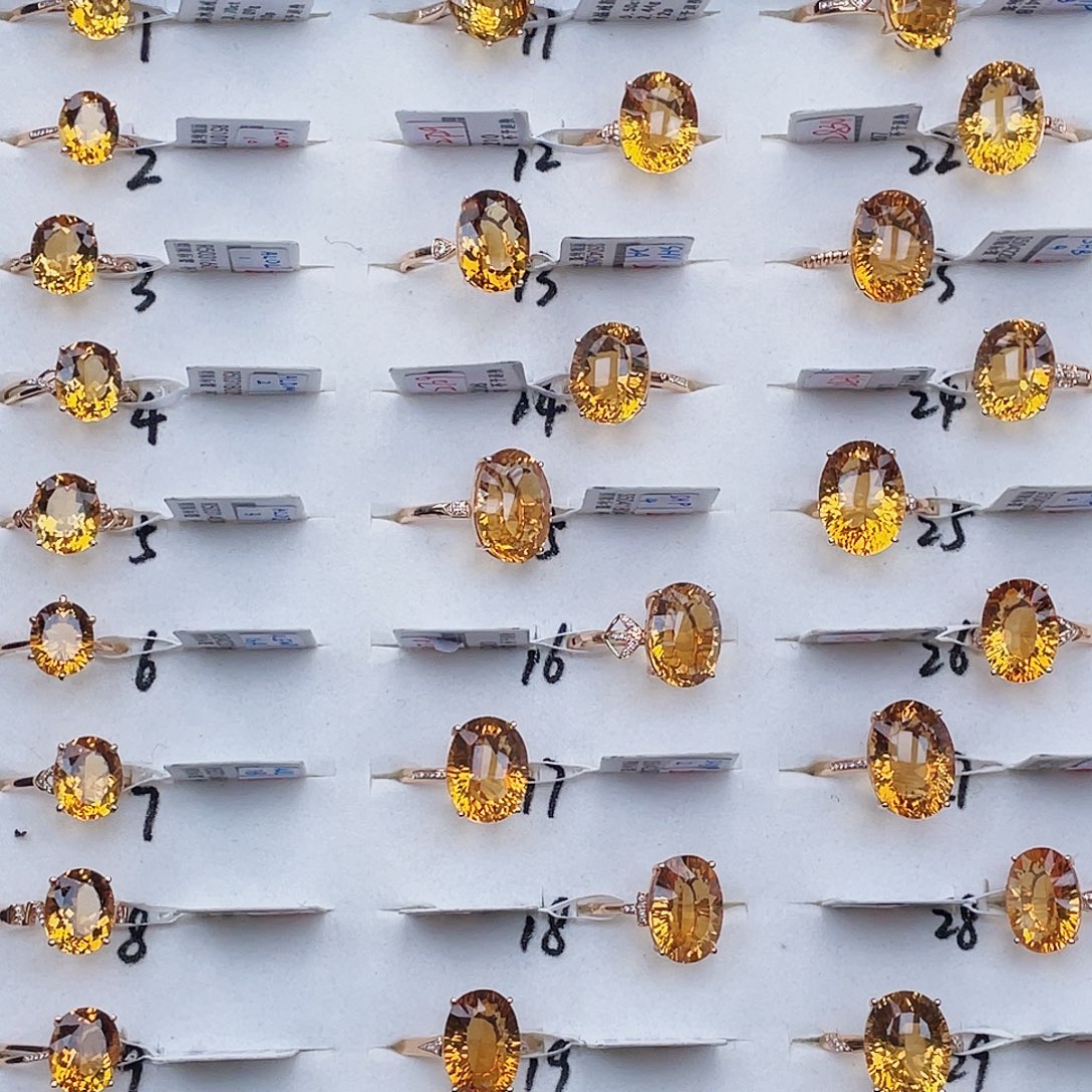 戒指黄晶银S925镶嵌