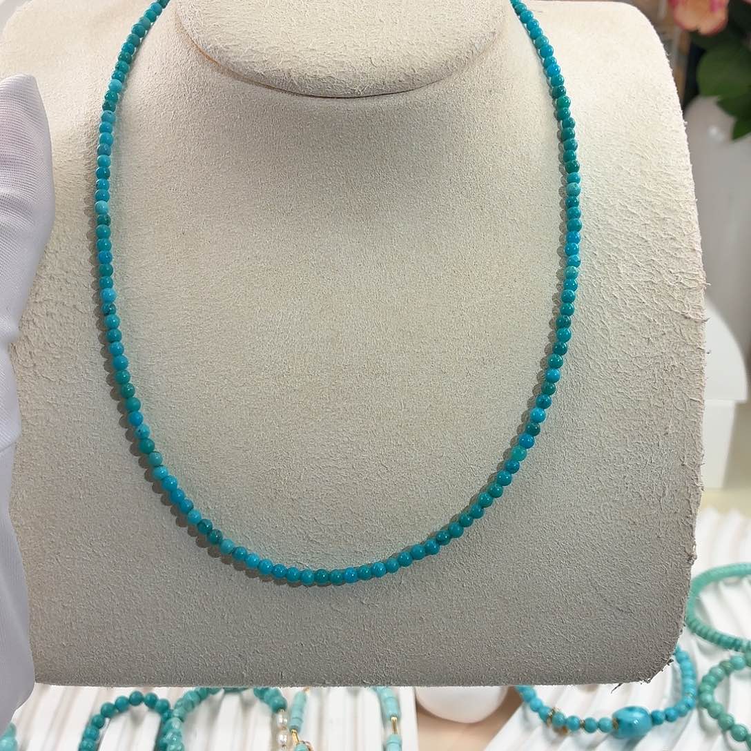 绿松石银S925镀金镶嵌项链