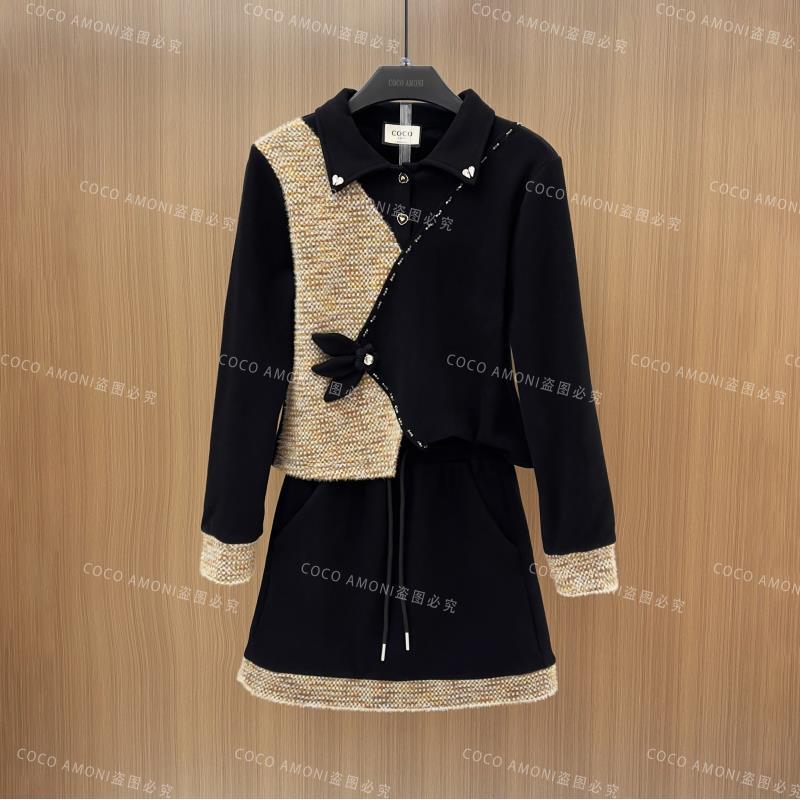 高级设计师秋冬季原创新款女重工蝴蝶结减龄显瘦气质套装AC952