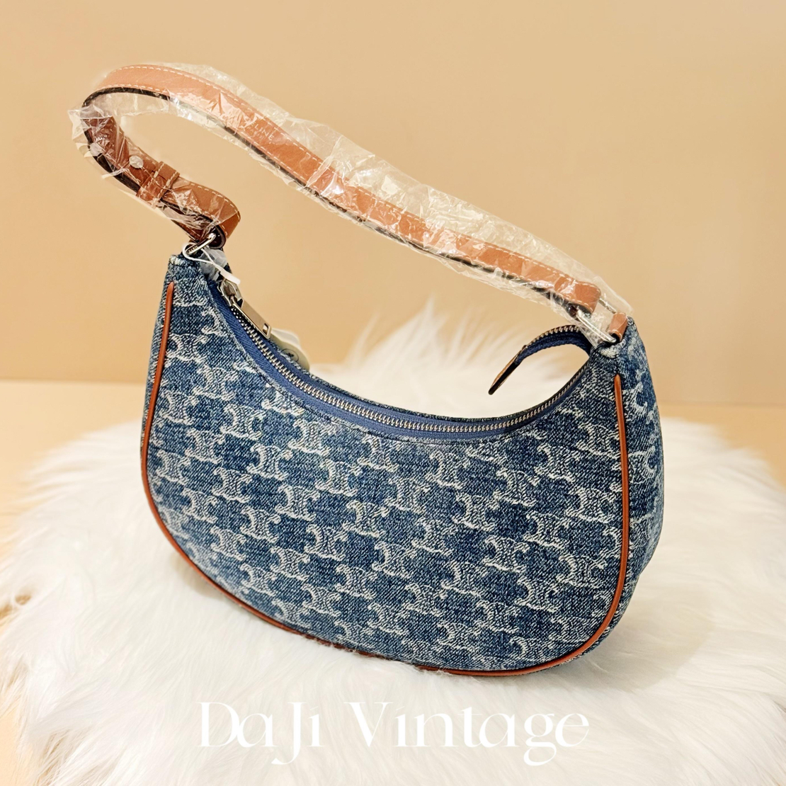99新 Celine/思琳 大吉中古/Celine瑟琳丹宁老花ava腋下单肩包