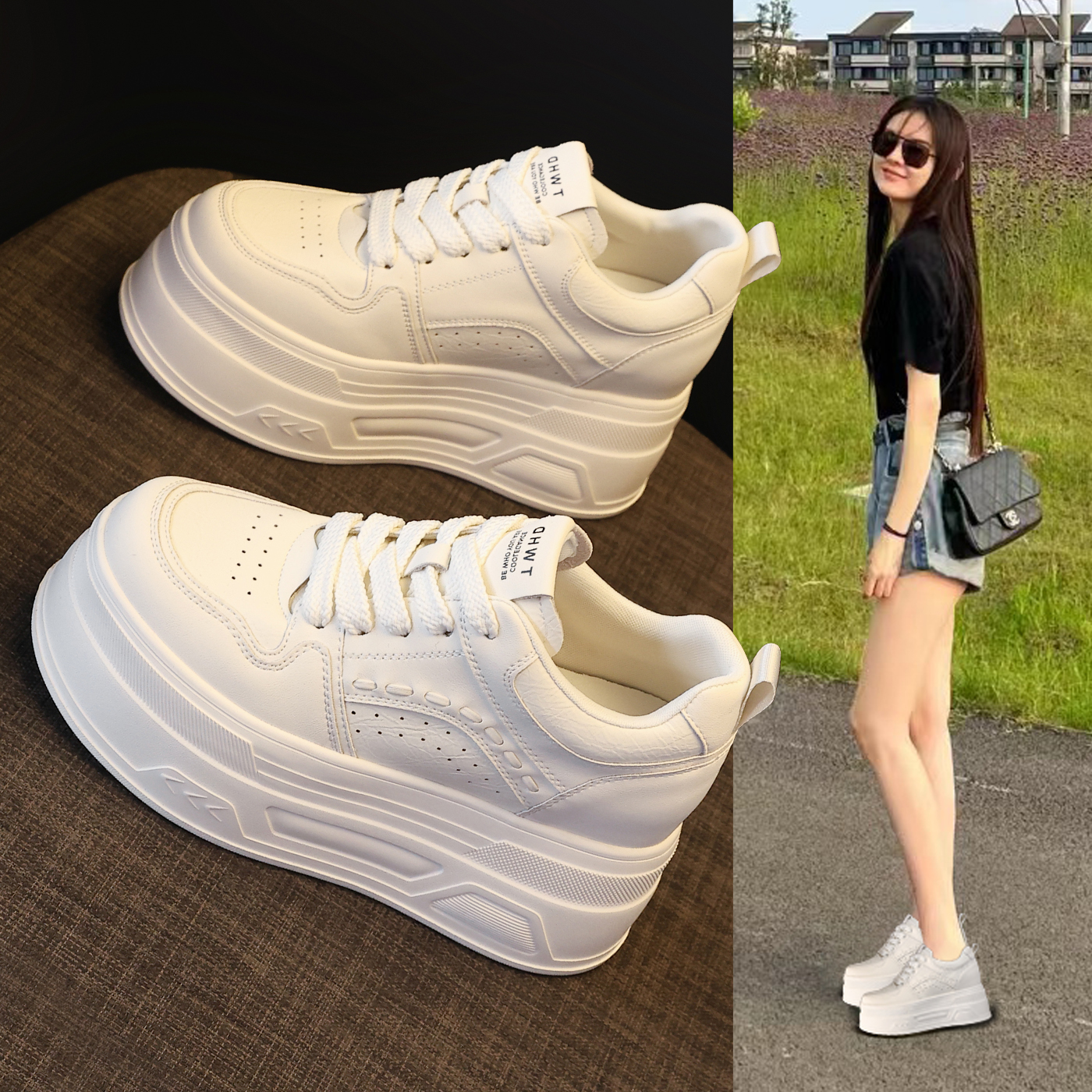8005-5厚底内增高时尚百搭小白鞋女2026春季新款松糕软底休闲板鞋