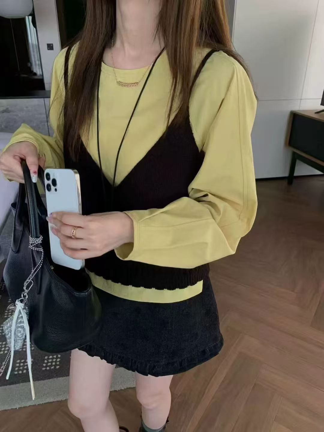 秋季新款韩系休闲百搭针织背心加时尚气质百搭衬衣女装两件套