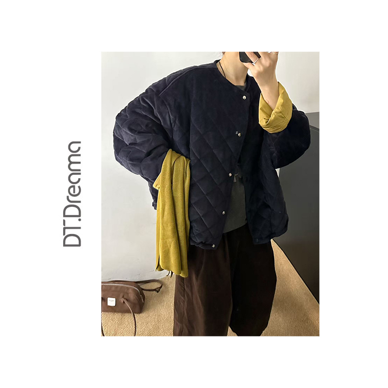 2025秋冬新款高级感时尚纯色简约显瘦配披肩菱格圆领休闲外套女