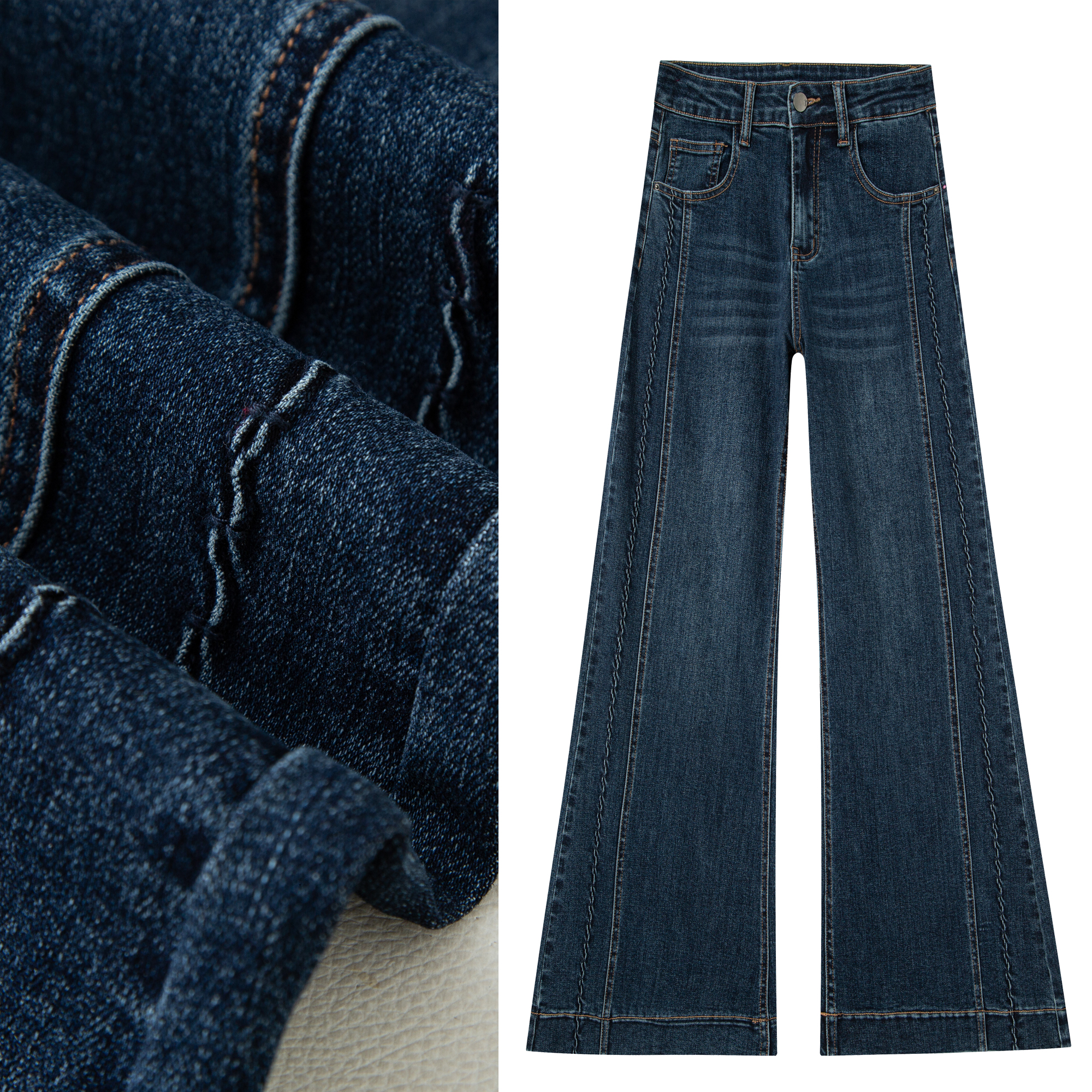 牛仔裤女高腰蓝灰色秋冬新款弹力网红宽松直筒裤百搭显瘦长裤7953