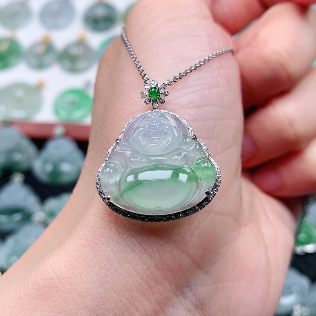 翡翠吊坠(不含链)18K金镶嵌