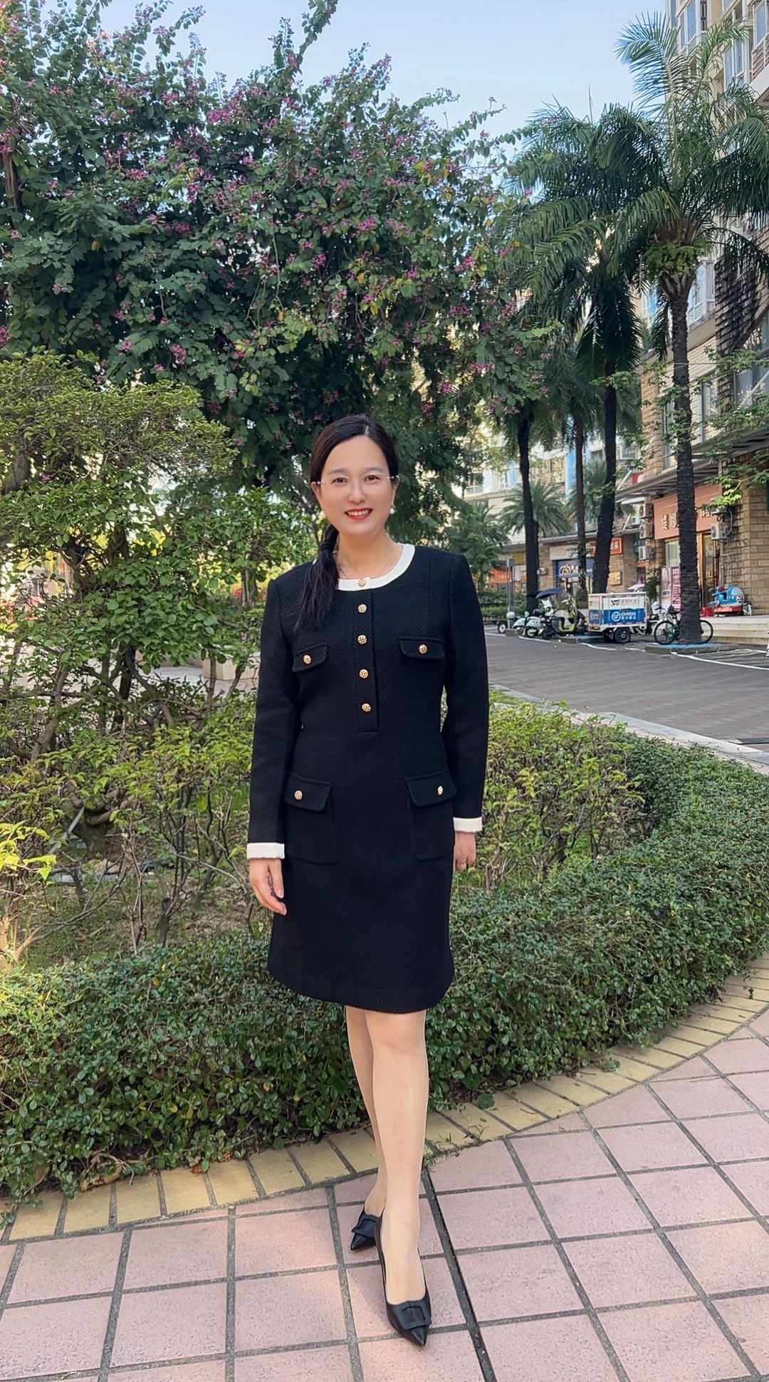 DITTO迪图930小香风拼白色羊毛呢秋冬连衣裙
