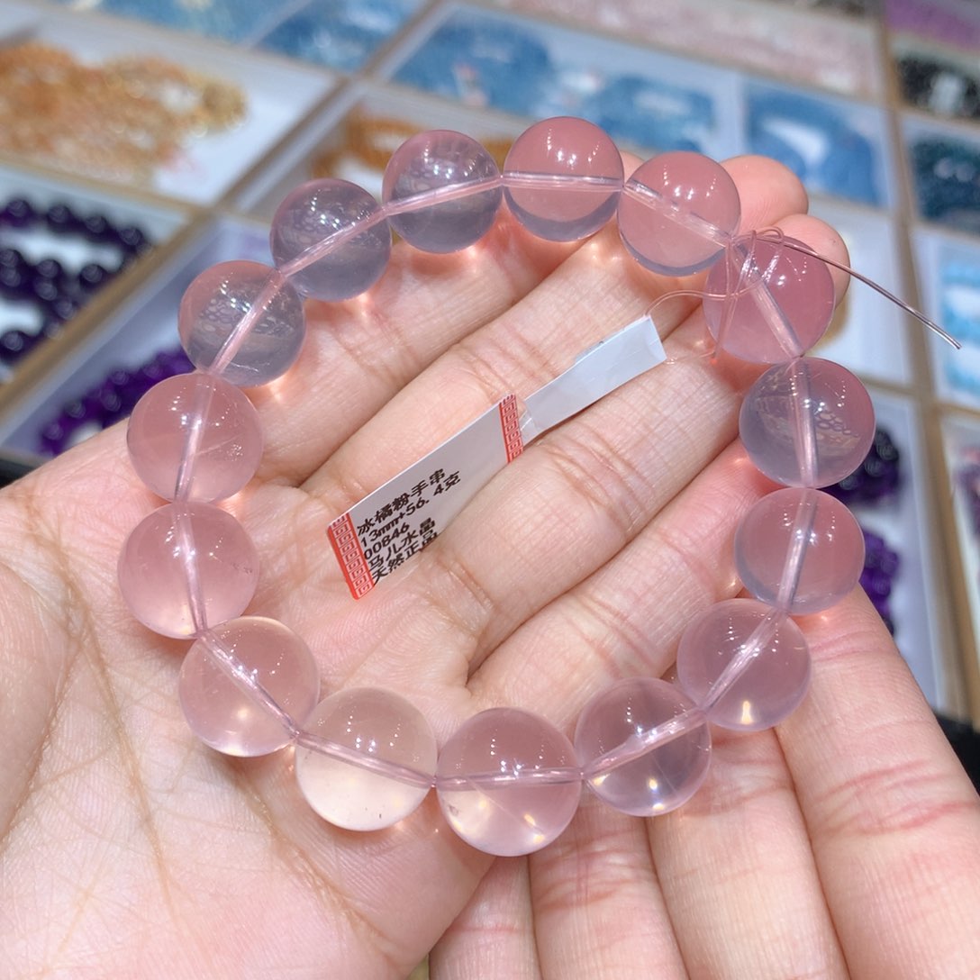 芙蓉石手链未镶嵌莫粉冰橘粉13mm+