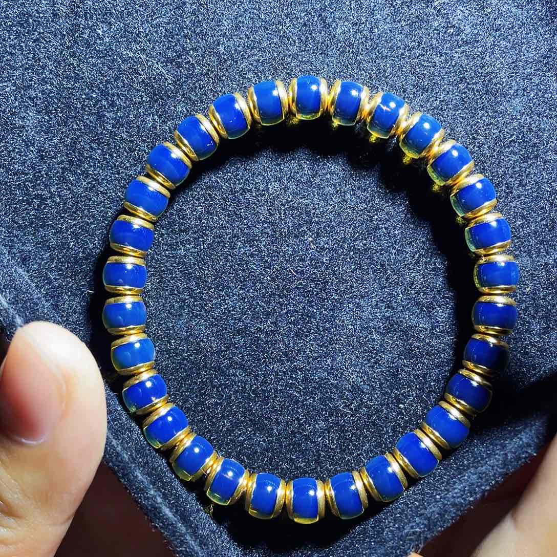 蓝珀裸石银S925镶嵌萤火虫手串