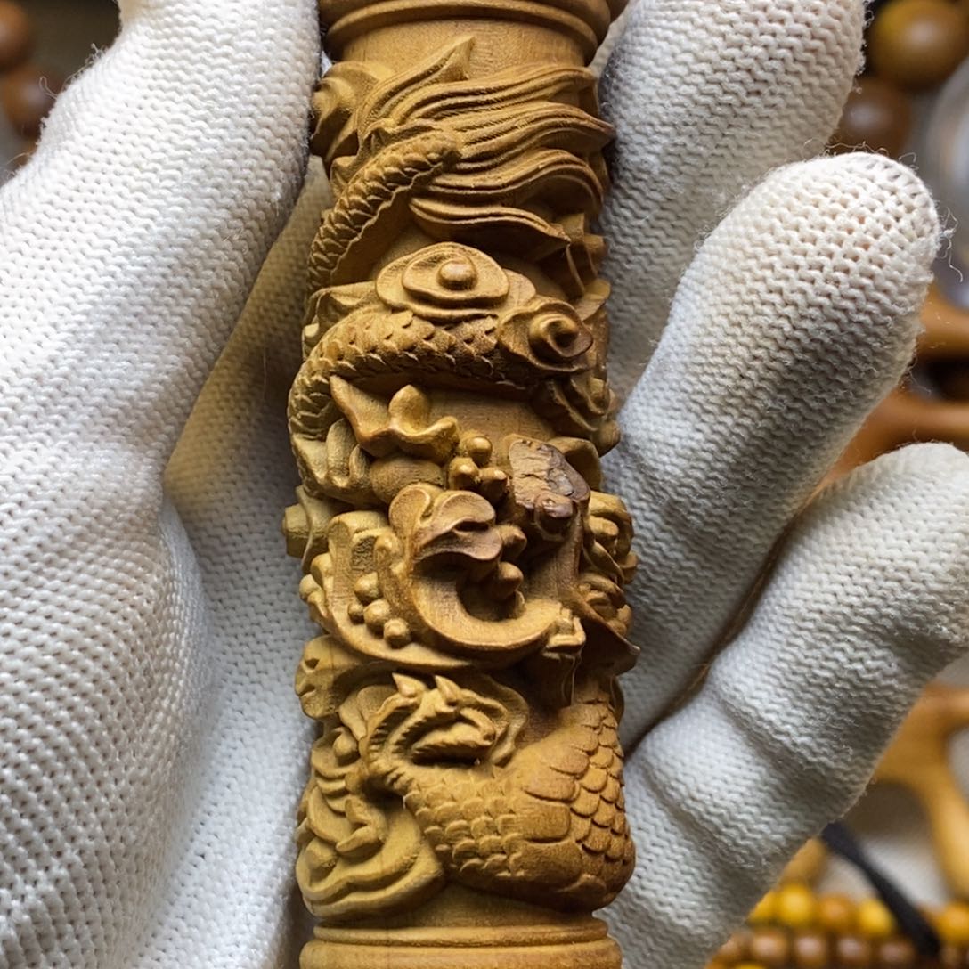 檀香木手串/手链大*?老山檀手把件龙柱瑕疵焦糖味90.24