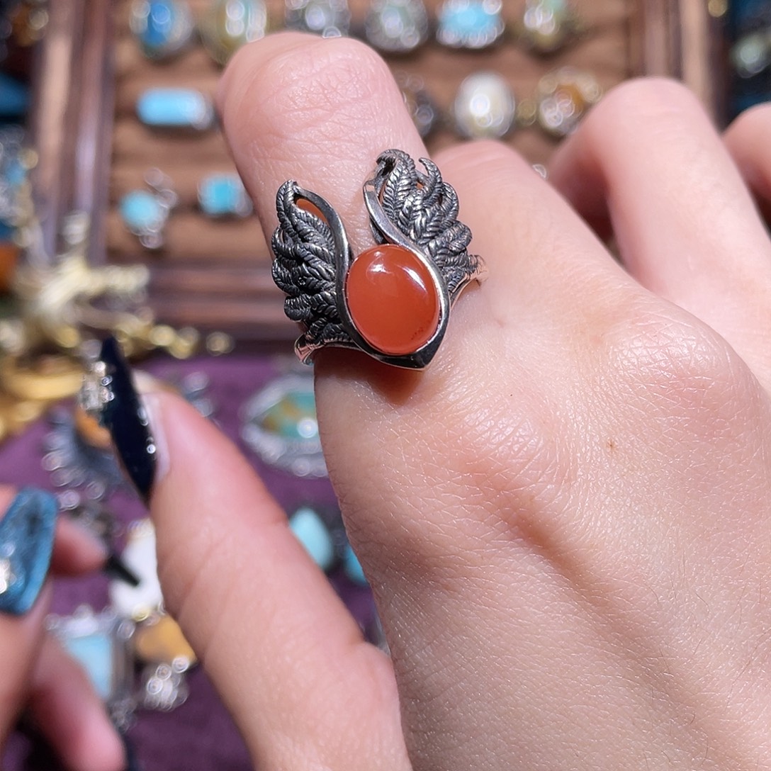 南红玛瑙银S925镶嵌戒指