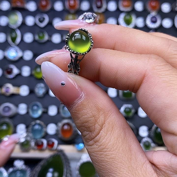 岫玉戒指银S925镶嵌幸**路