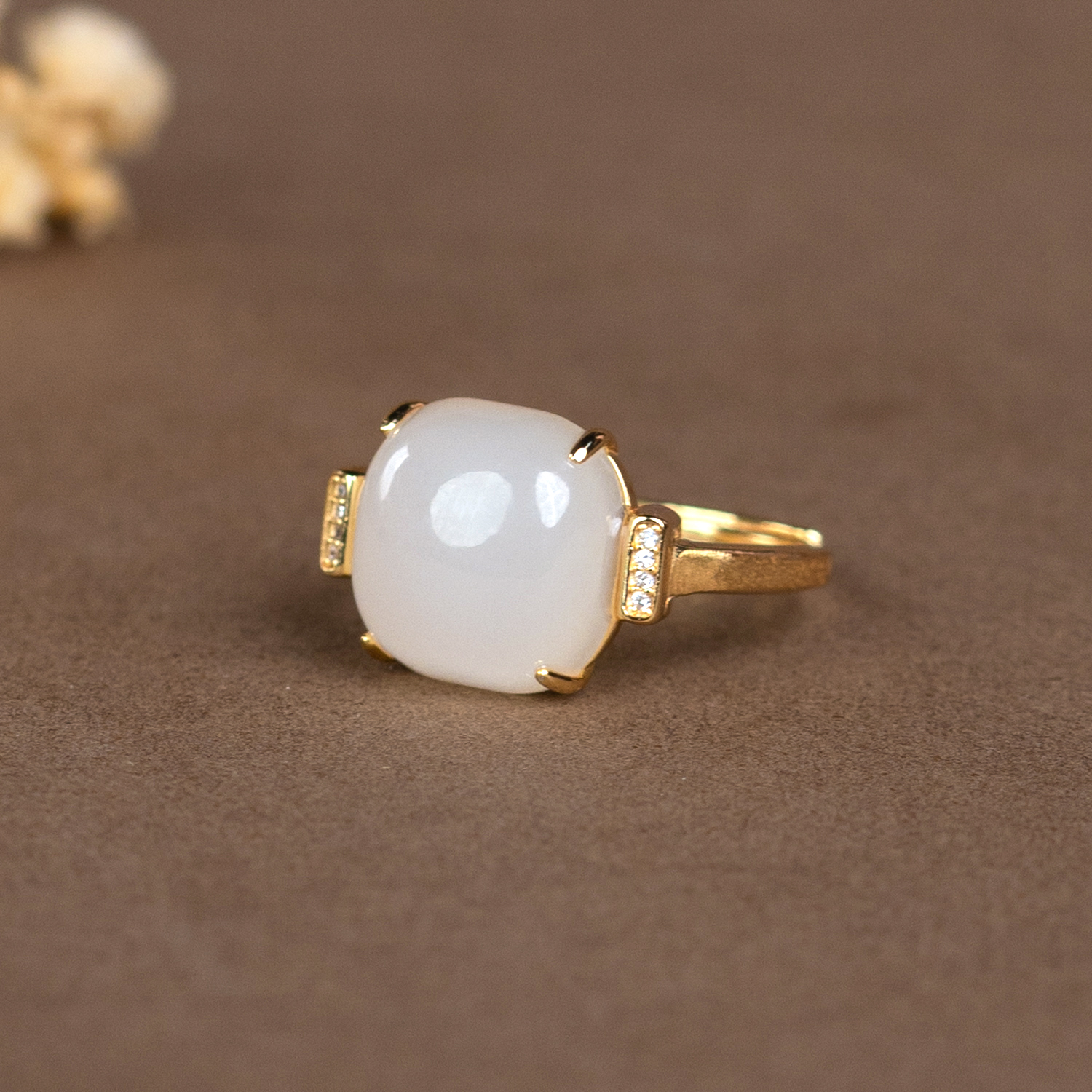 【左氏珠宝】和田玉白玉戒指开口戒气质轻奢简约小众精致3574