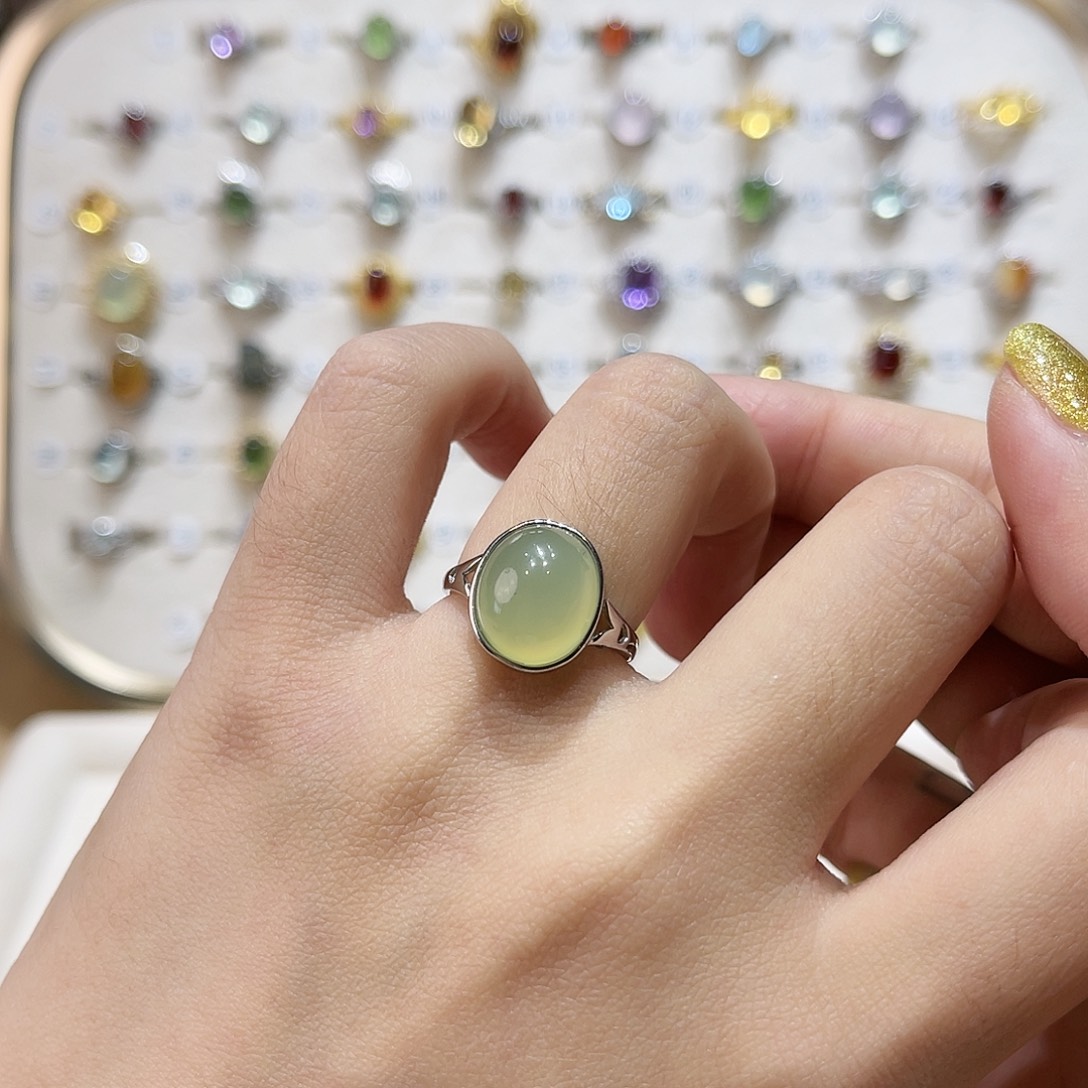 蛇纹石玉戒指银S925镶嵌