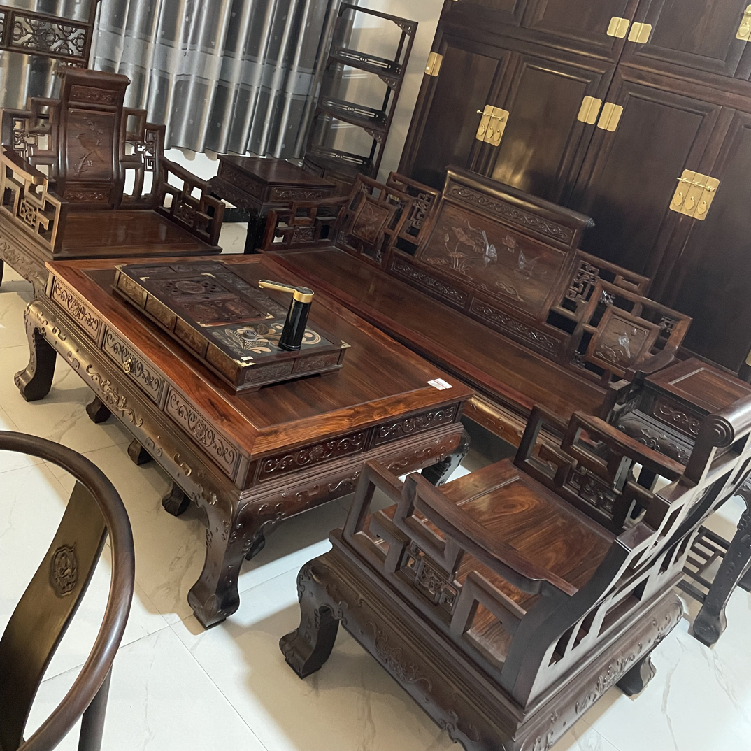 大红酸枝卷书弯背沙发8件套