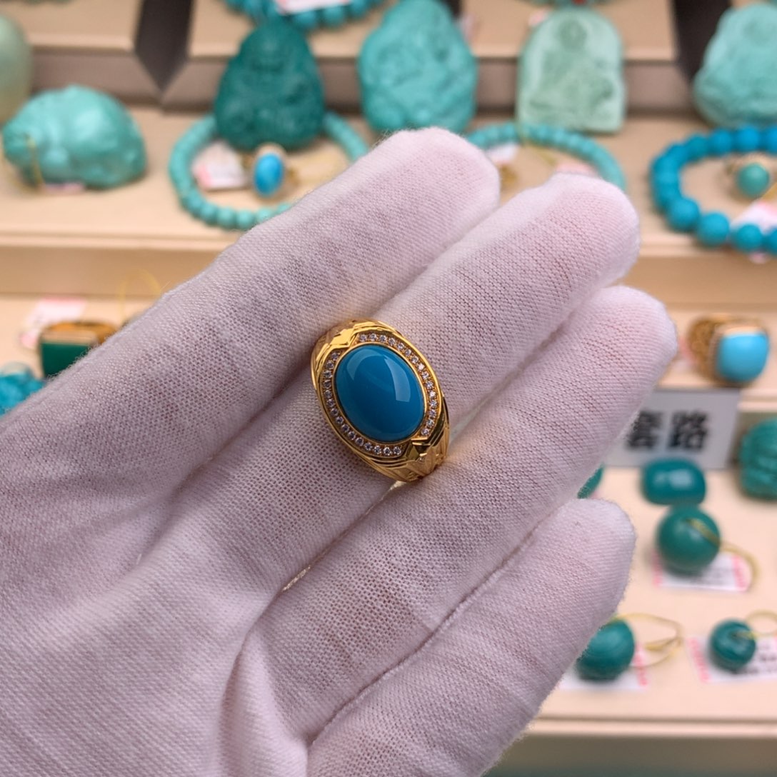 绿松石珠宝奇石18K金镶嵌