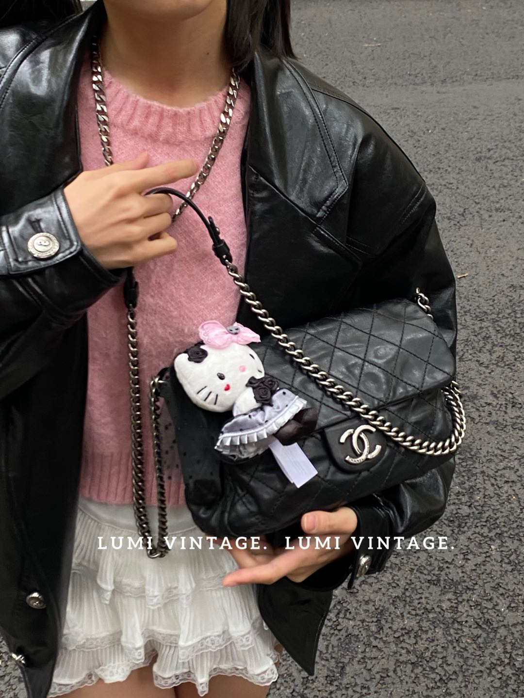 95新 Chanel/香奈儿 黑银羊皮斜挎包31210214