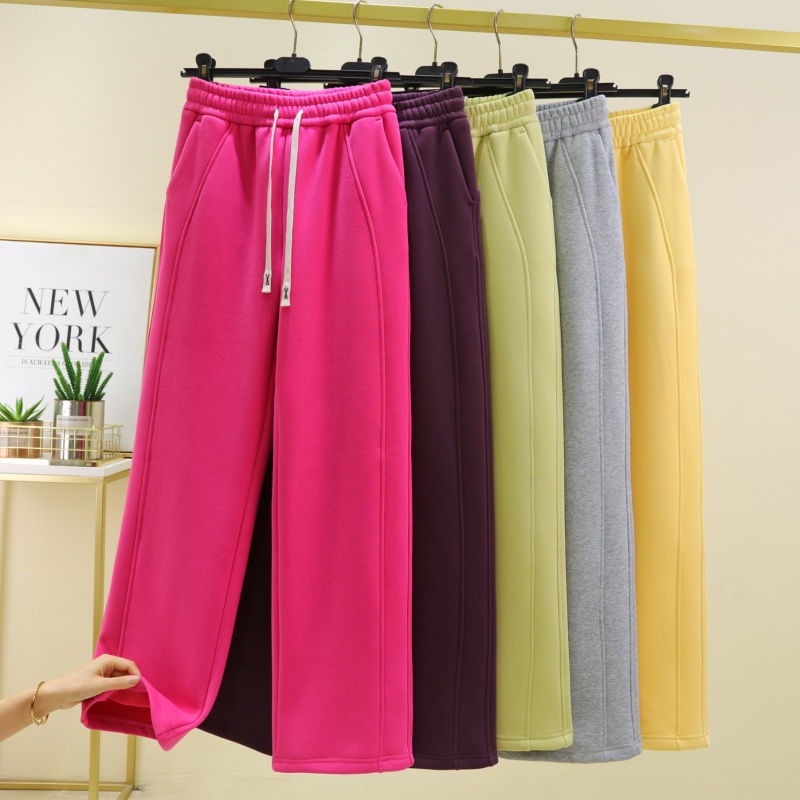 【班伊奴】冬季加绒加厚高腰阔腿裤女士休闲大码显瘦宽松保暖直筒裤