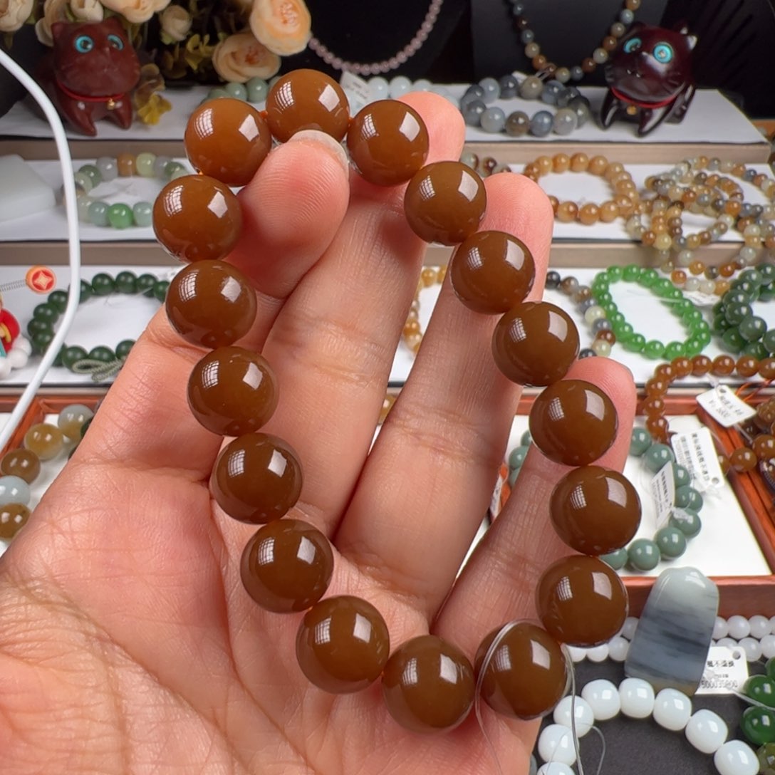 手链未镶嵌和田玉天花板色标老红糖卡12