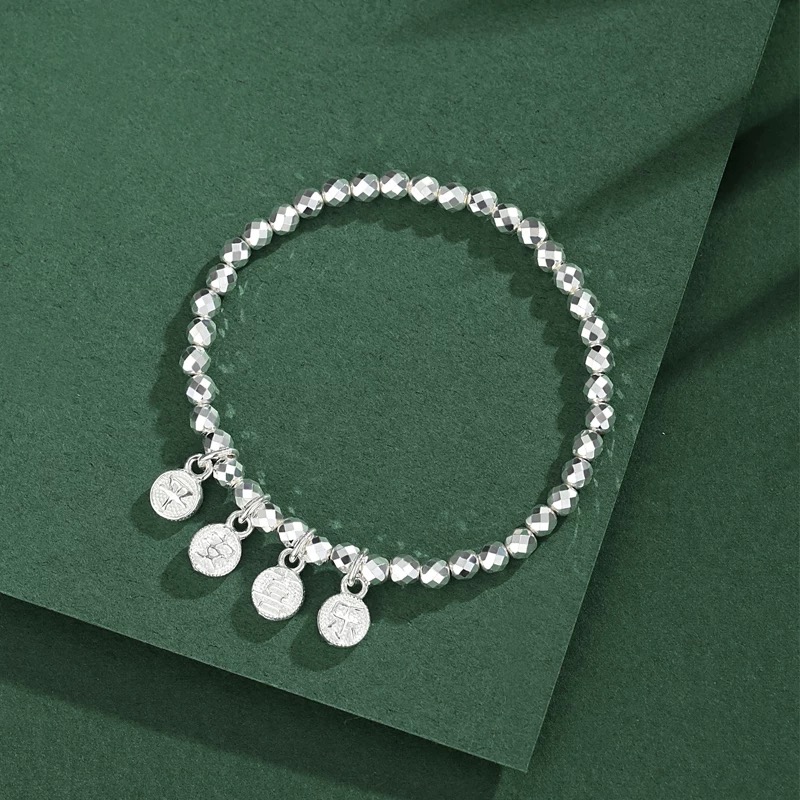 足银手链 42号-平安喜乐碎银镭射手链