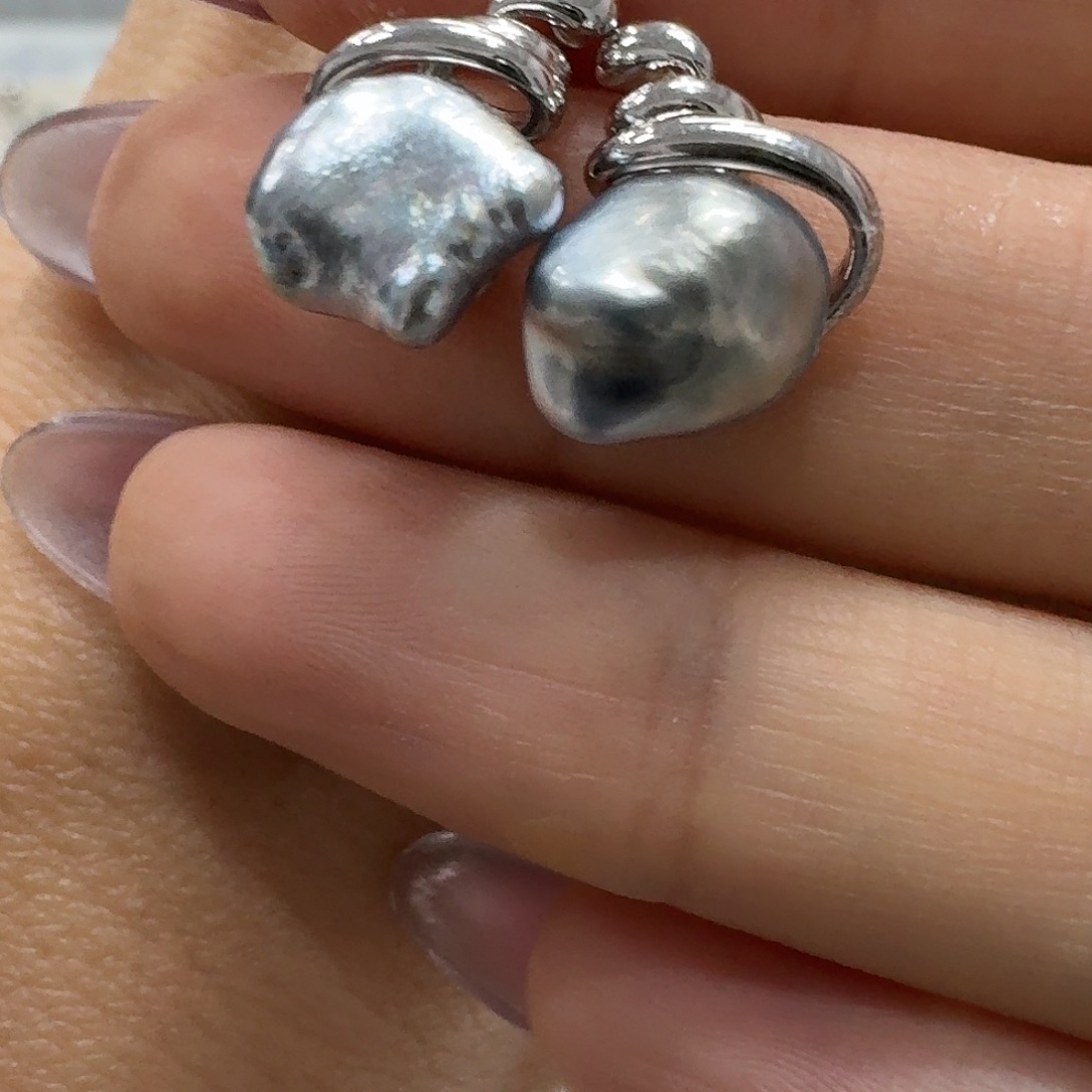 海水珍珠银S925镶嵌耳饰