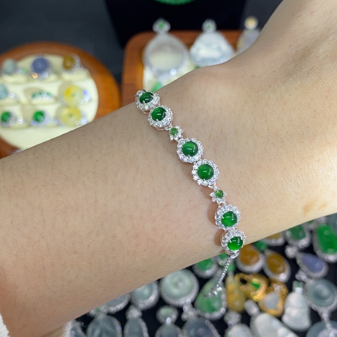 翡翠银S925镶嵌颈饰A货翡翠