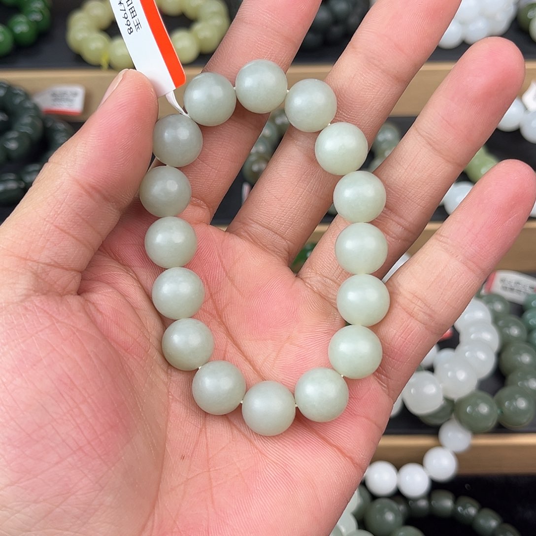 和田玉手串未镶嵌纯天然新疆和田玉且末青白12mm