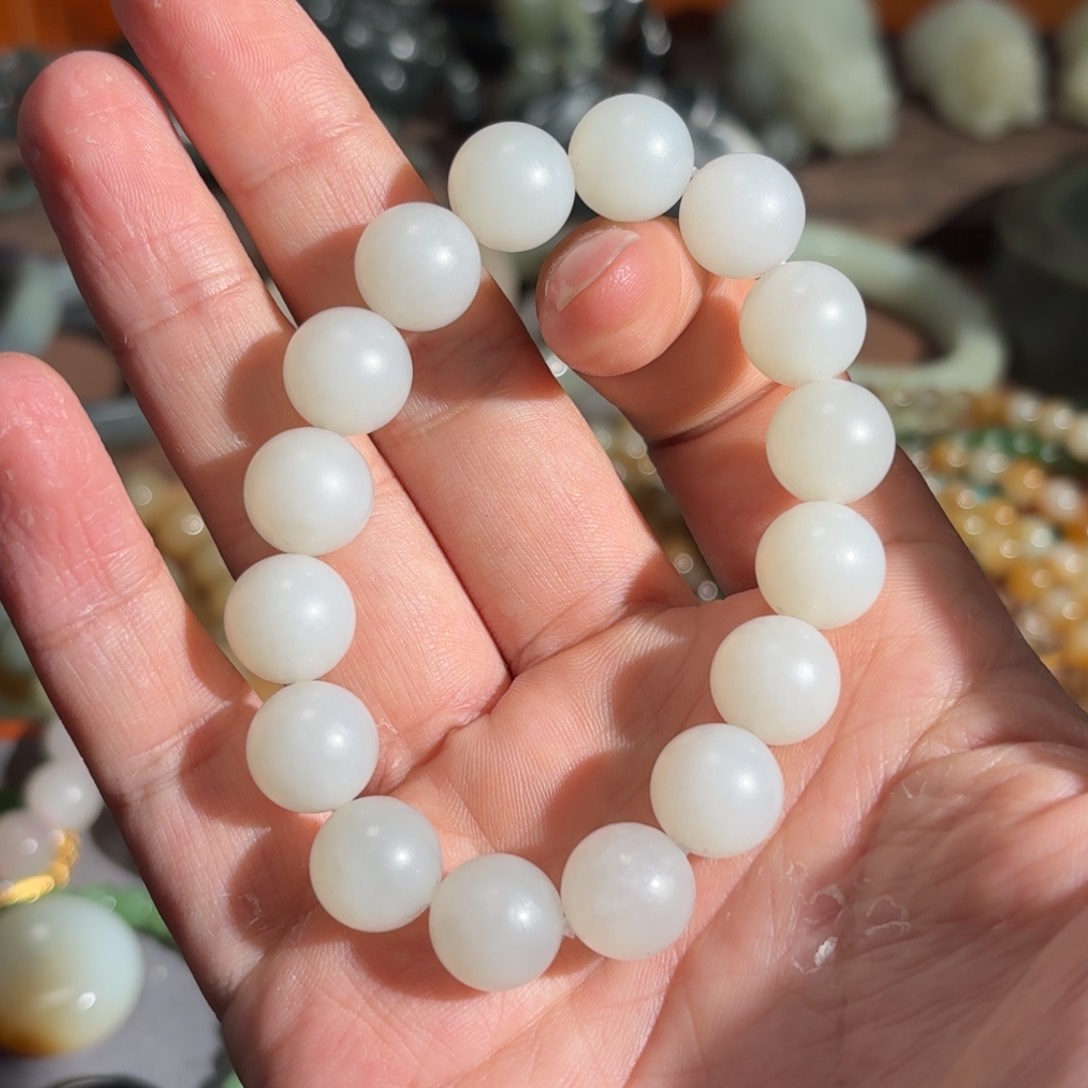 和田玉手串未镶嵌松**静