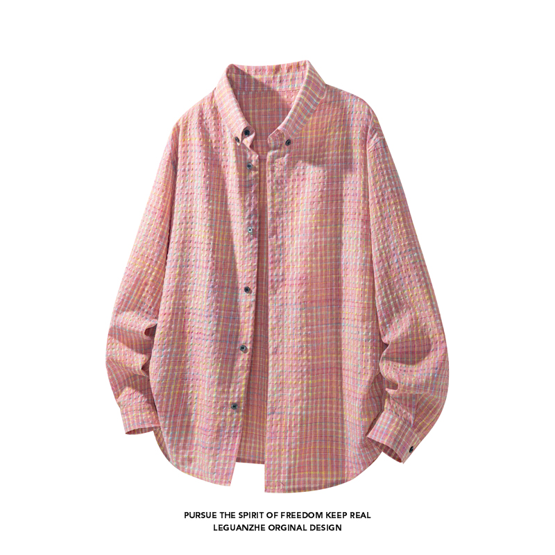 简约格子衬衫男款秋季新款宽松百搭文艺长袖衬衣潮流高级感上衣服