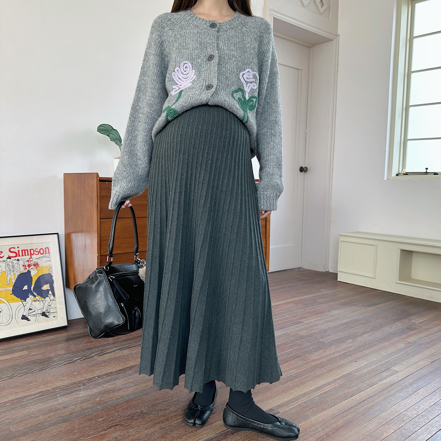 娜拉自制孕妇灰色针织百褶半身裙秋冬垂感伞裙中长款软糯大摆裙子