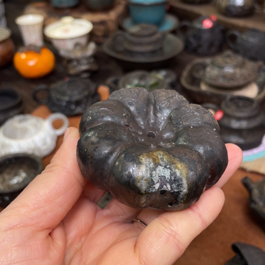 壶手工孤品柴烧南瓜香插盖置