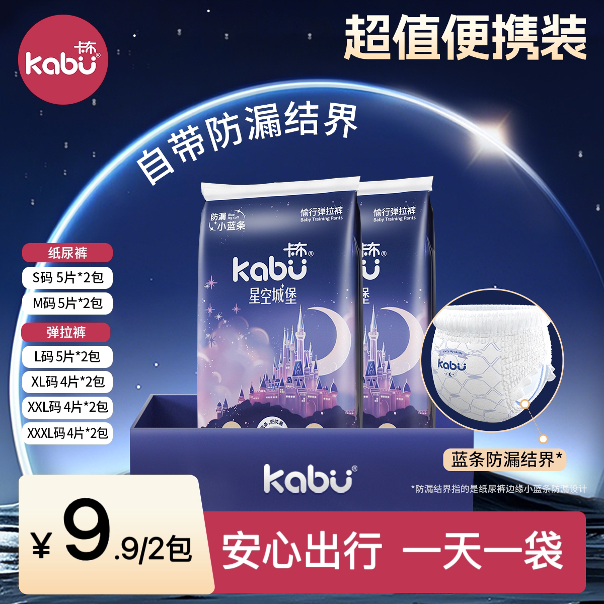 【大牌试用】星空城堡亲肤超薄防漏瞬吸透气尿不湿纸尿裤裤便携装