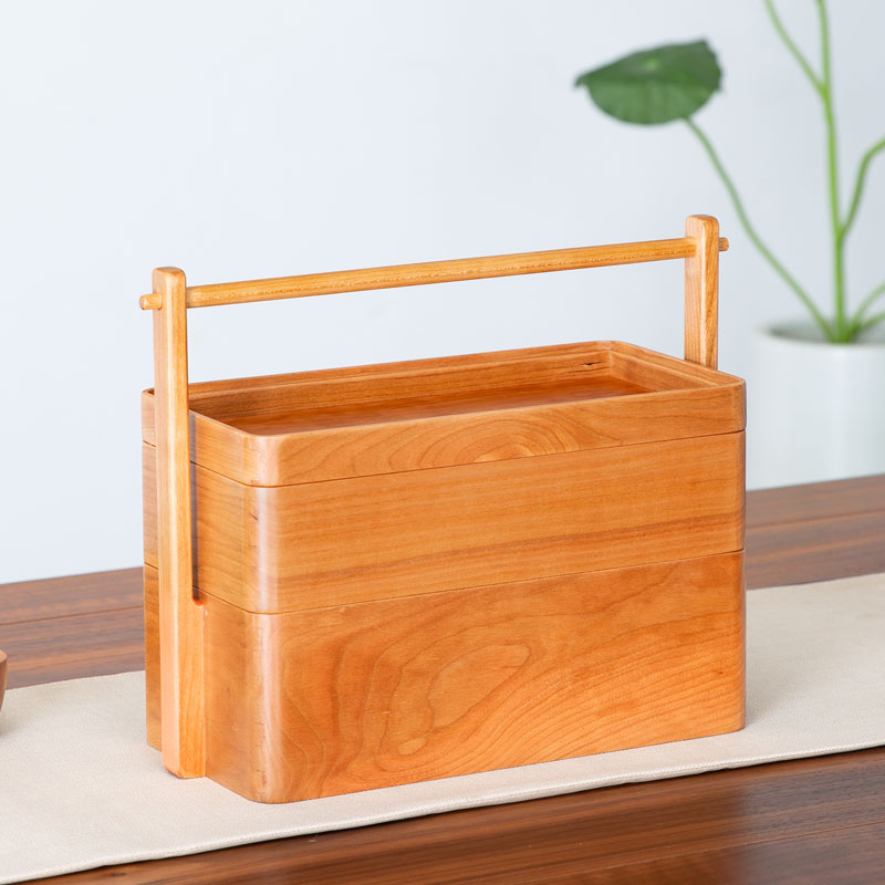 （中式风 果盒）园丰店  北美樱桃木30*15长方提篮木质收纳盒