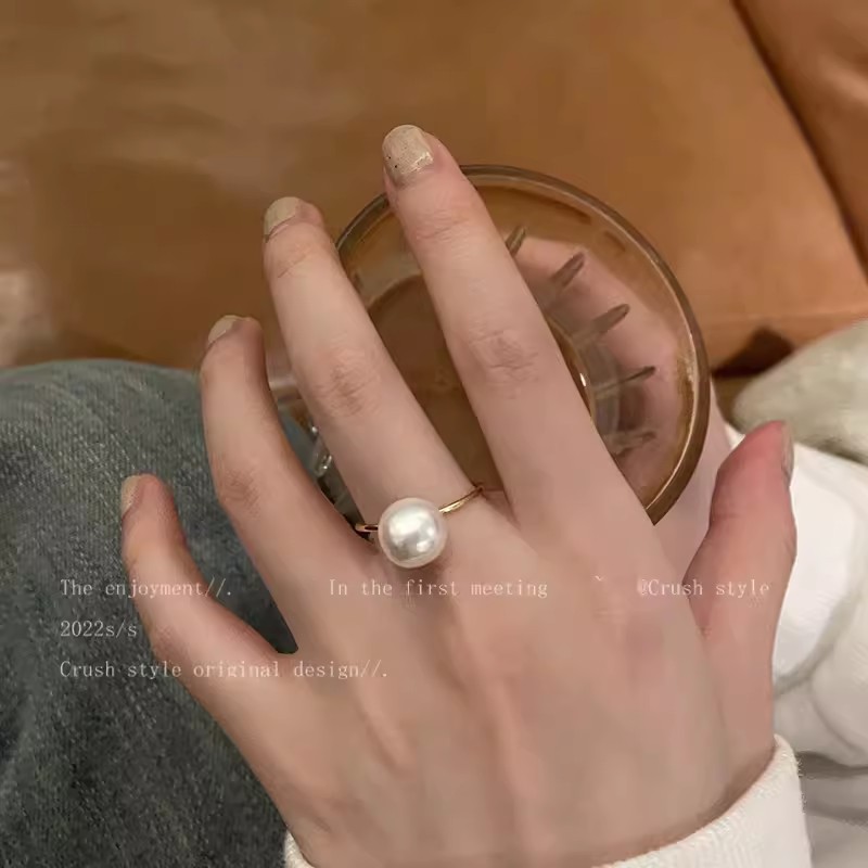 铜合金仿珍珠戒指 轻奢小众简约高级感素圈珍珠戒指百搭气质指环
