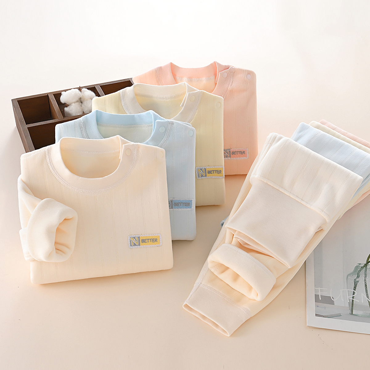 （格伦贝拉专享）儿童秋冬灯芯绒分体高腰套装男女宝宝打底保暖睡衣